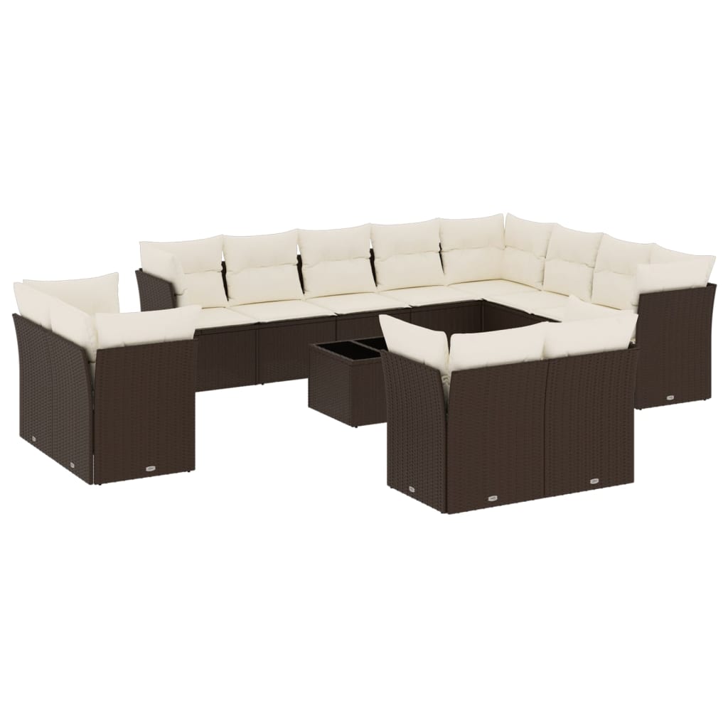 Set Divani da Giardino 13 pz con Cuscini Marrone in Polyrattan