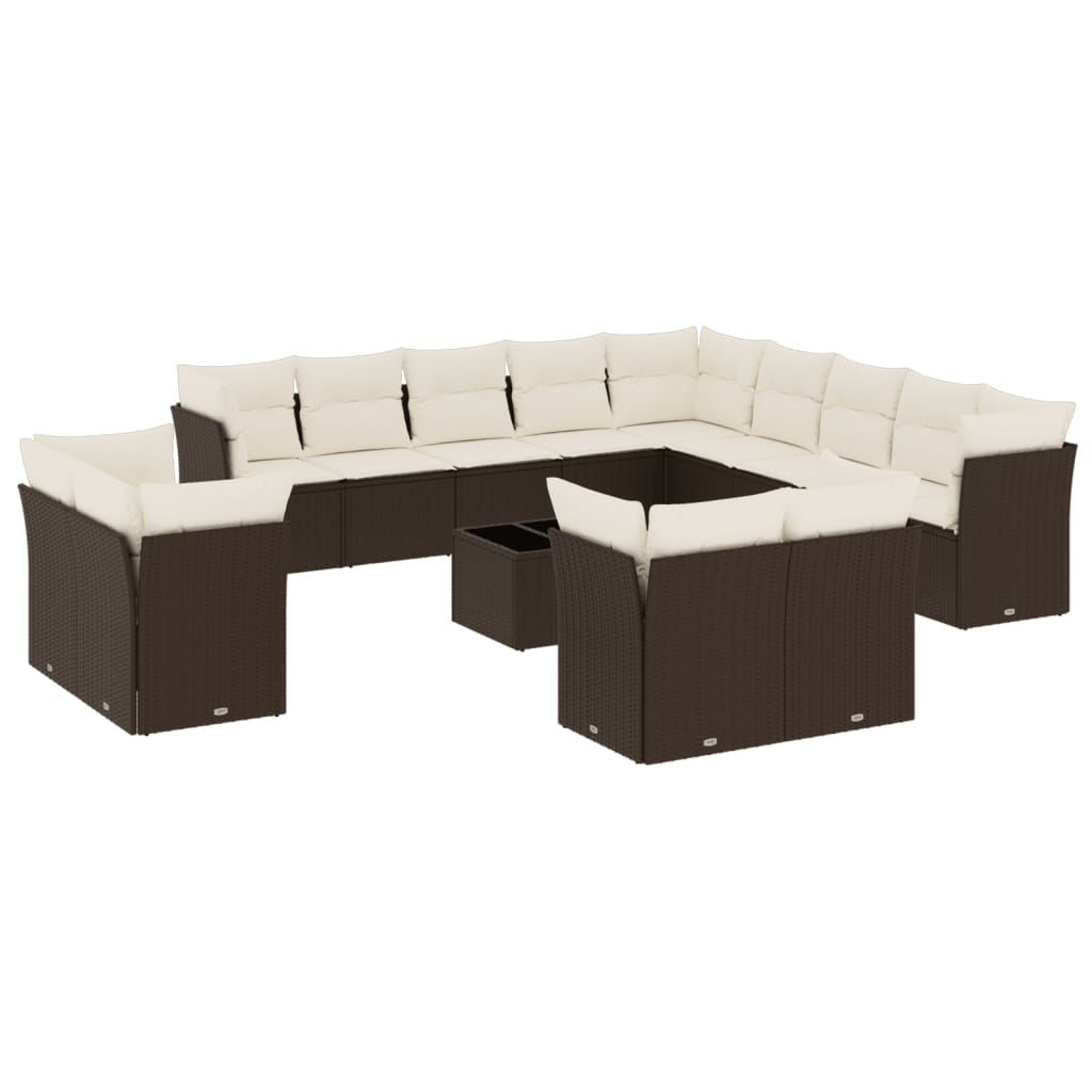 Set Divani da Giardino 14pz con Cuscini in Polyrattan Marrone