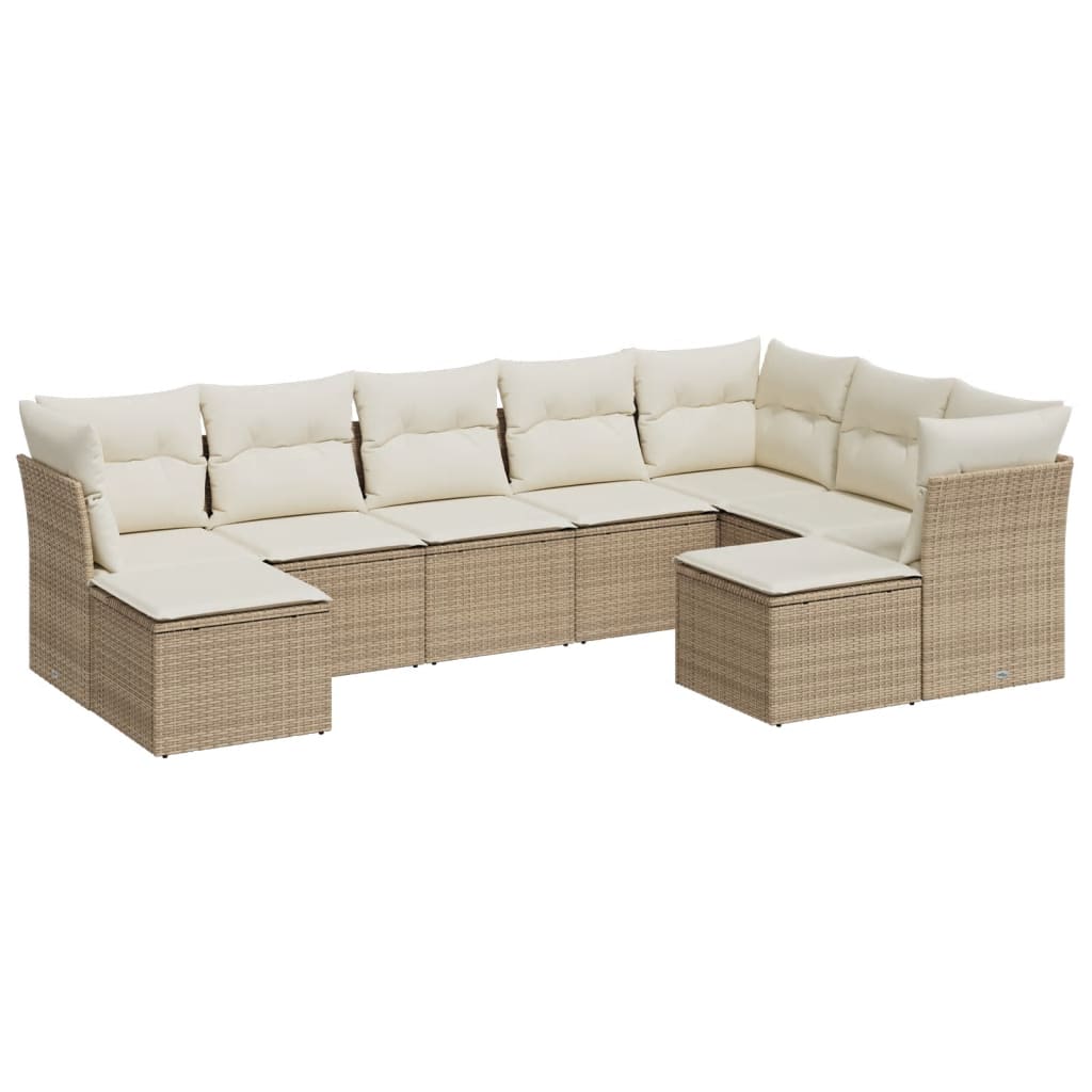 Set Divano da Giardino 9 pz con Cuscini Beige in Polyrattan