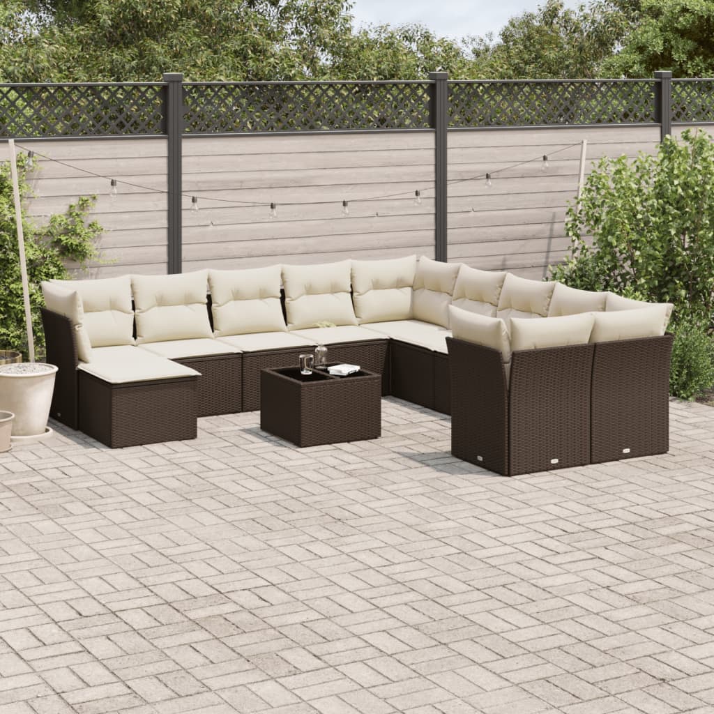 Set Divani da Giardino 12 pz con Cuscini Marrone in Polyrattan