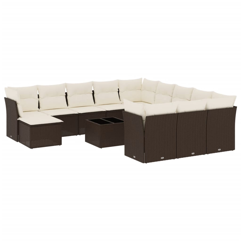 Set Divani da Giardino 13 pz con Cuscini Marrone in Polyrattan