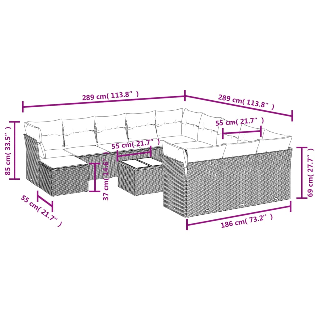 Set Divani da Giardino 13 pz con Cuscini Marrone in Polyrattan