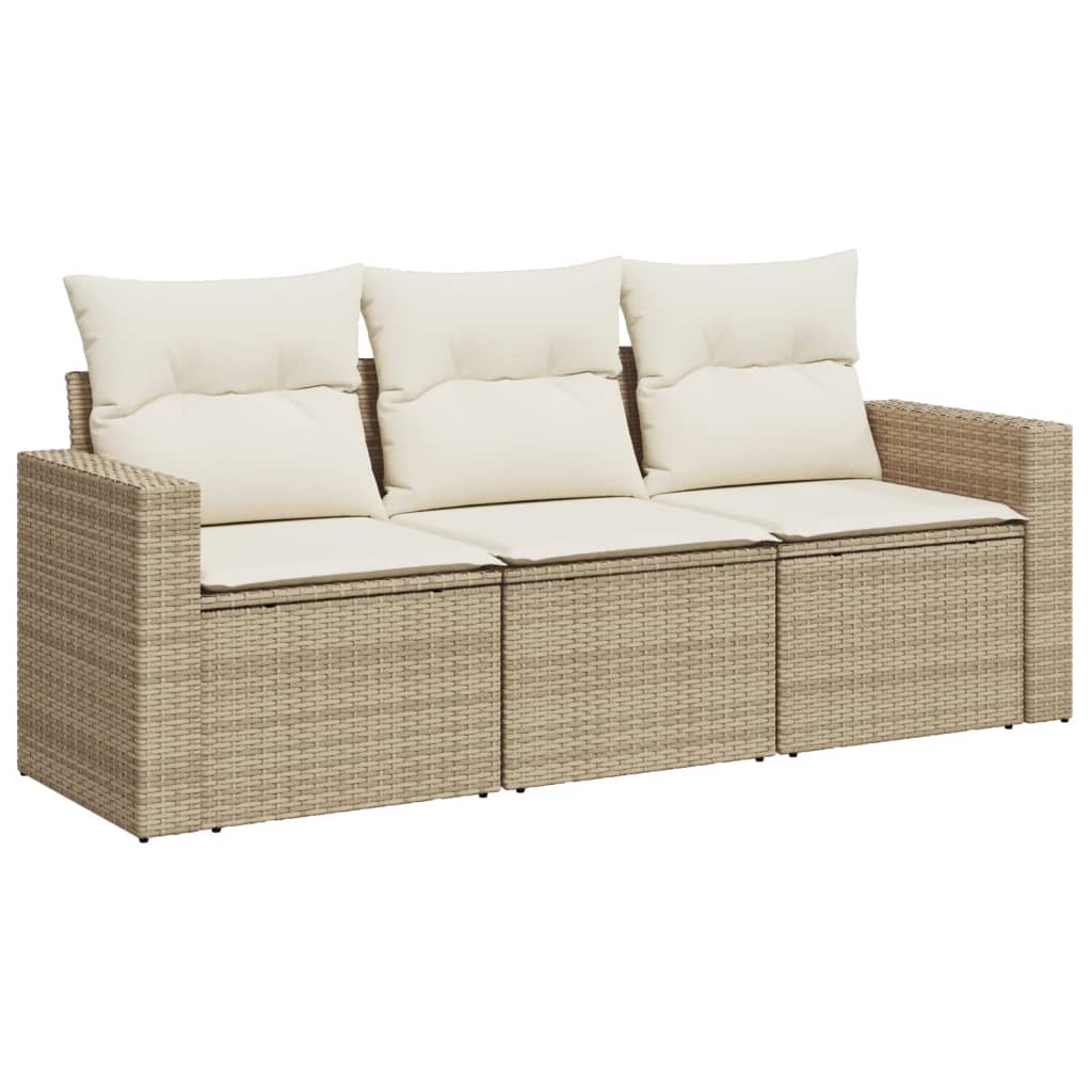 Set Divano da Giardino 3 pz con Cuscini Beige in Polyrattan