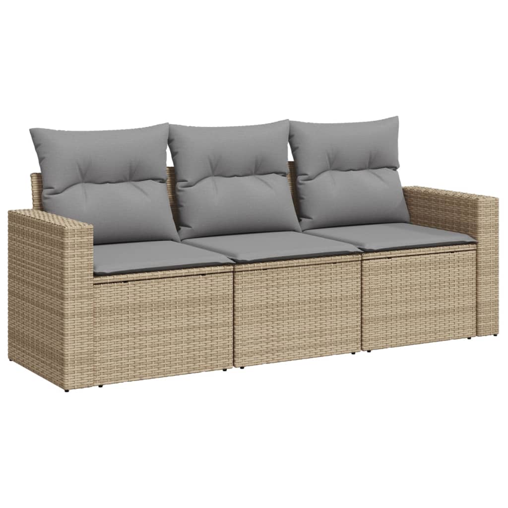 Set Divano da Giardino 3 pz con Cuscini Beige in Polyrattan