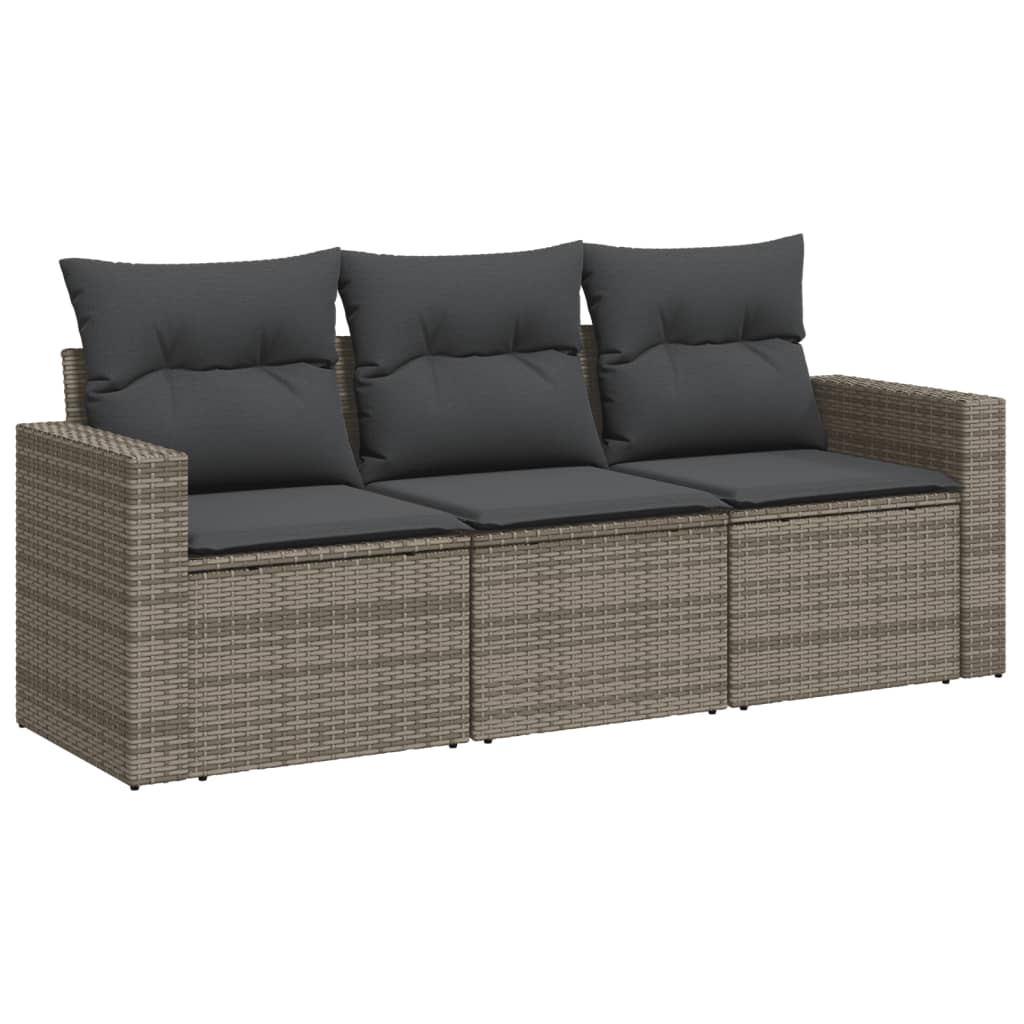 Set Divani da Giardino 3 pz con Cuscini Grigio in Polyrattan