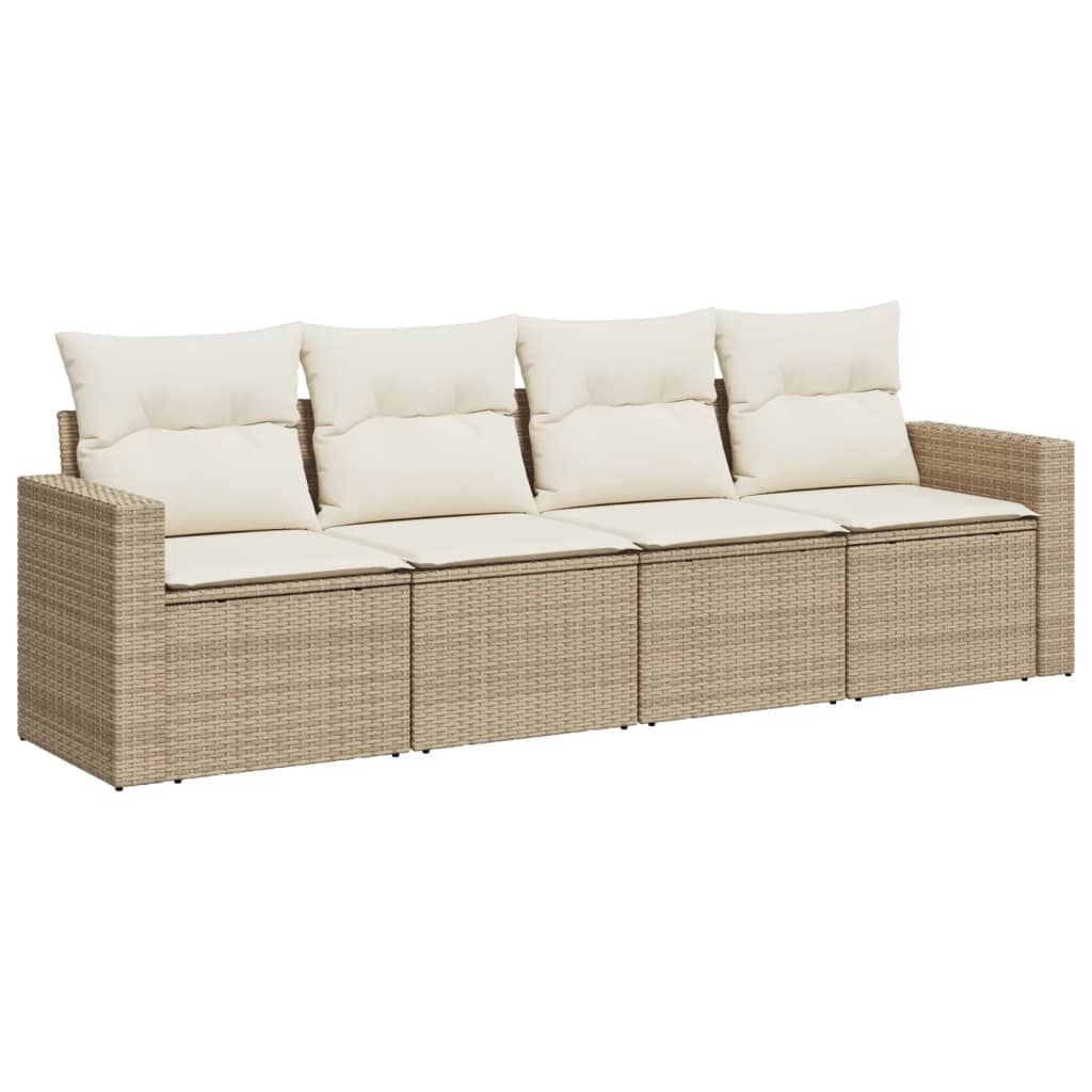 Set Divano da Giardino 4 pz con Cuscini Beige in Polyrattan