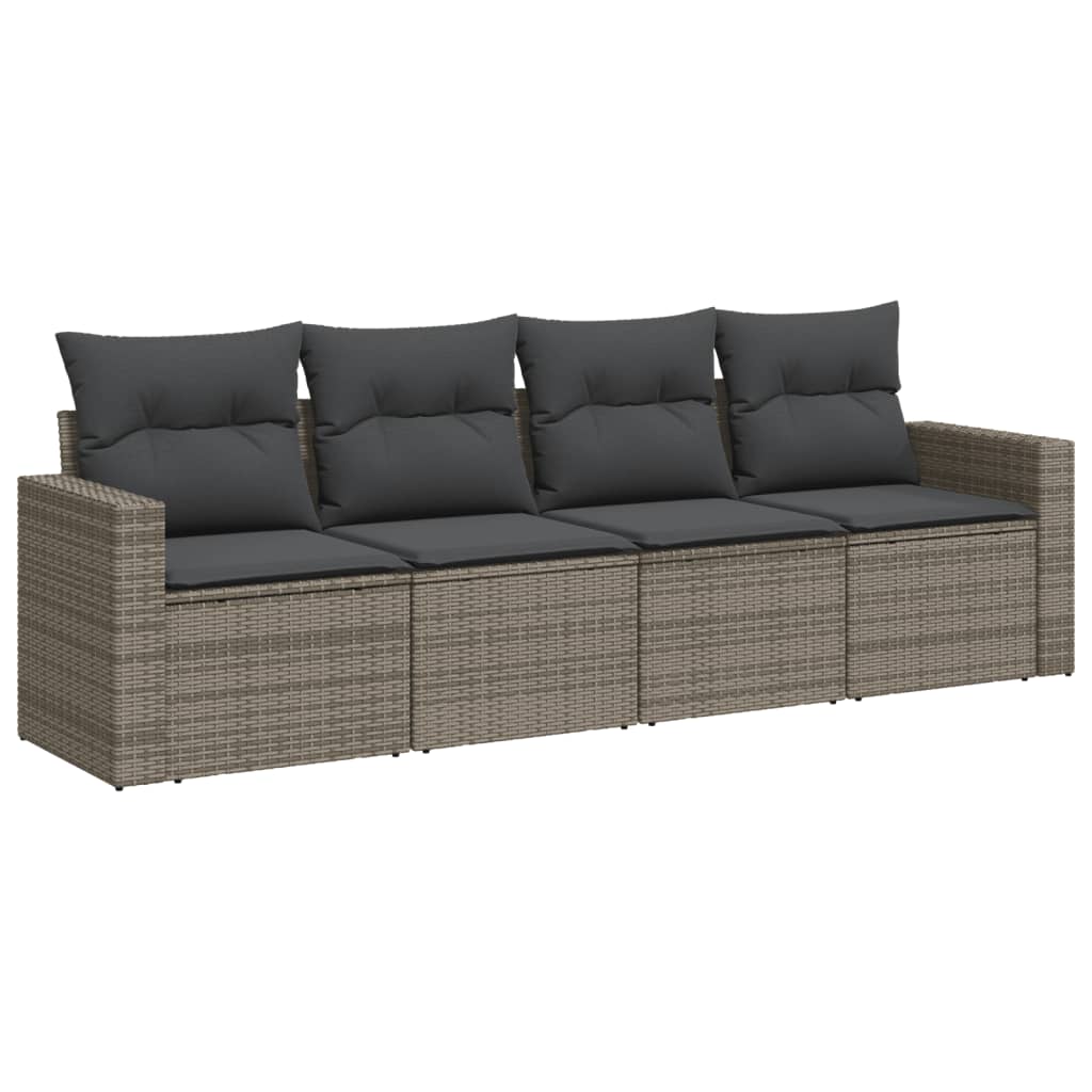 Set Divani da Giardino 4 pz con Cuscini in Polyrattan Grigio