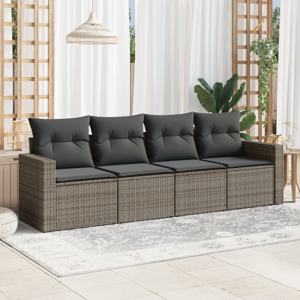 Set Divani da Giardino 4 pz con Cuscini in Polyrattan Grigio