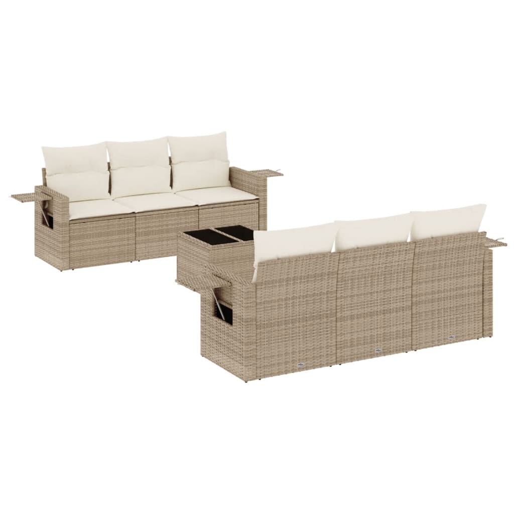 Set Divani da Giardino 7 pz con Cuscini Beige in Polyrattan