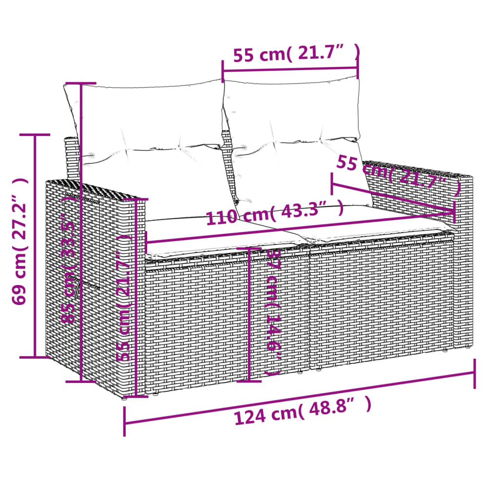 Set Divani da Giardino 7 pz con Cuscini Marrone in Polyrattan