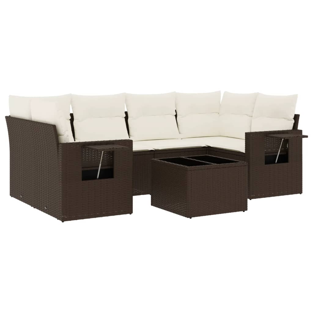 Set Divani da Giardino 7 pz con Cuscini Marrone in Polyrattan