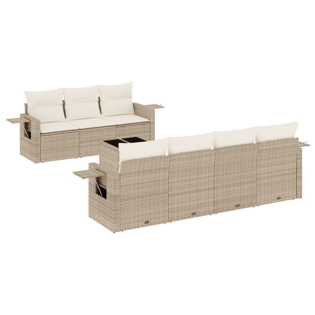 Set Divano da Giardino 8 pz con Cuscini Beige in Polyrattan