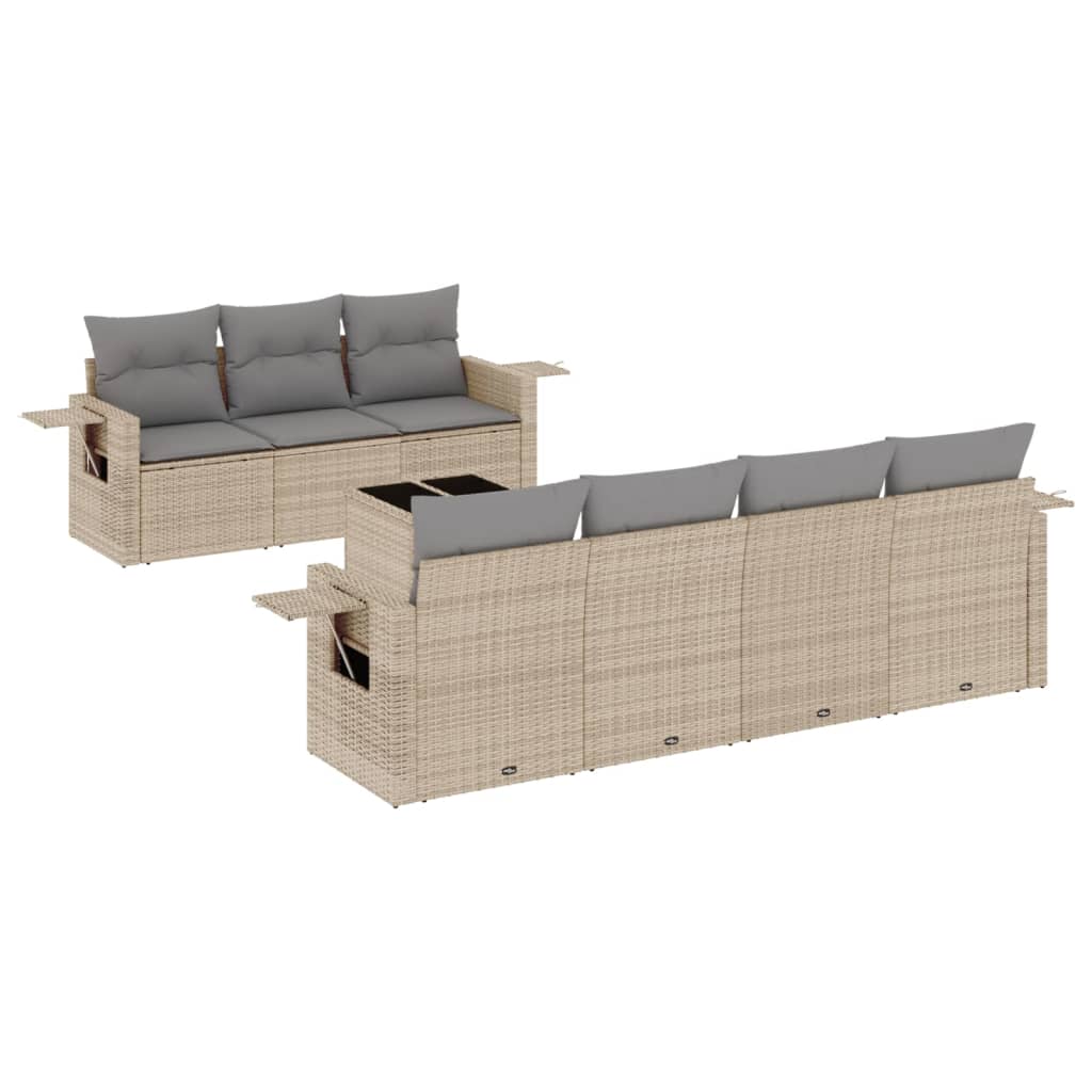 Set Divano da Giardino 8 pz con Cuscini Beige in Polyrattan