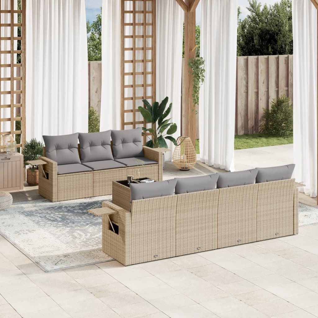 Set Divano da Giardino 8 pz con Cuscini Beige in Polyrattan