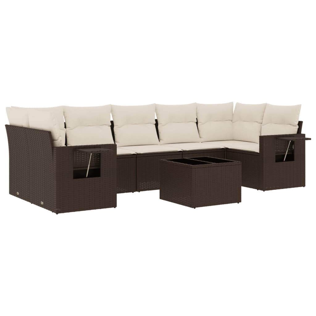 Set Divani da Giardino 8 pz con Cuscini Marrone in Polyrattan