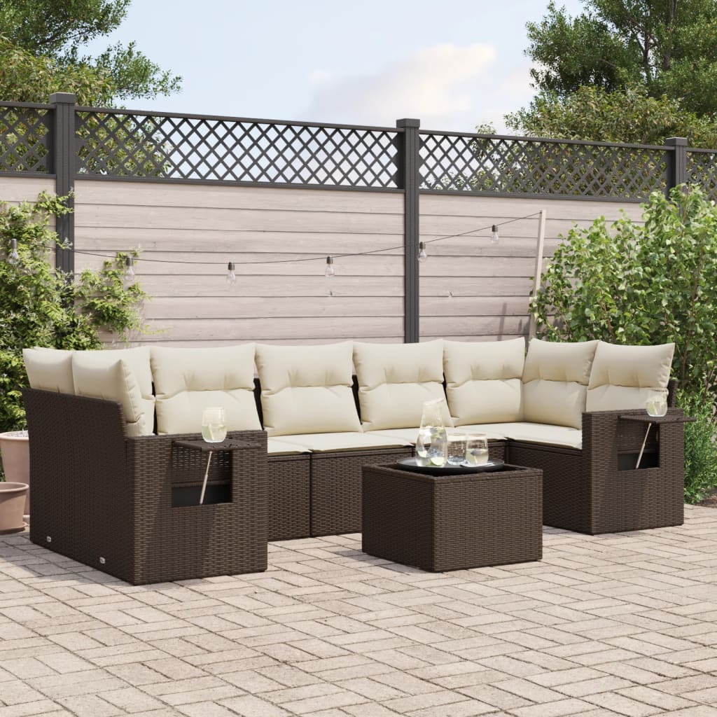 Set Divani da Giardino 8 pz con Cuscini Marrone in Polyrattan