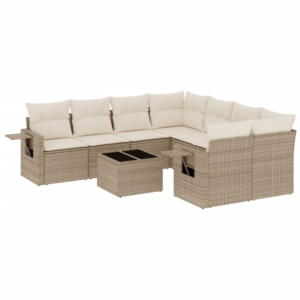 Set Divano da Giardino 9 pz con Cuscini Beige in Polyrattan