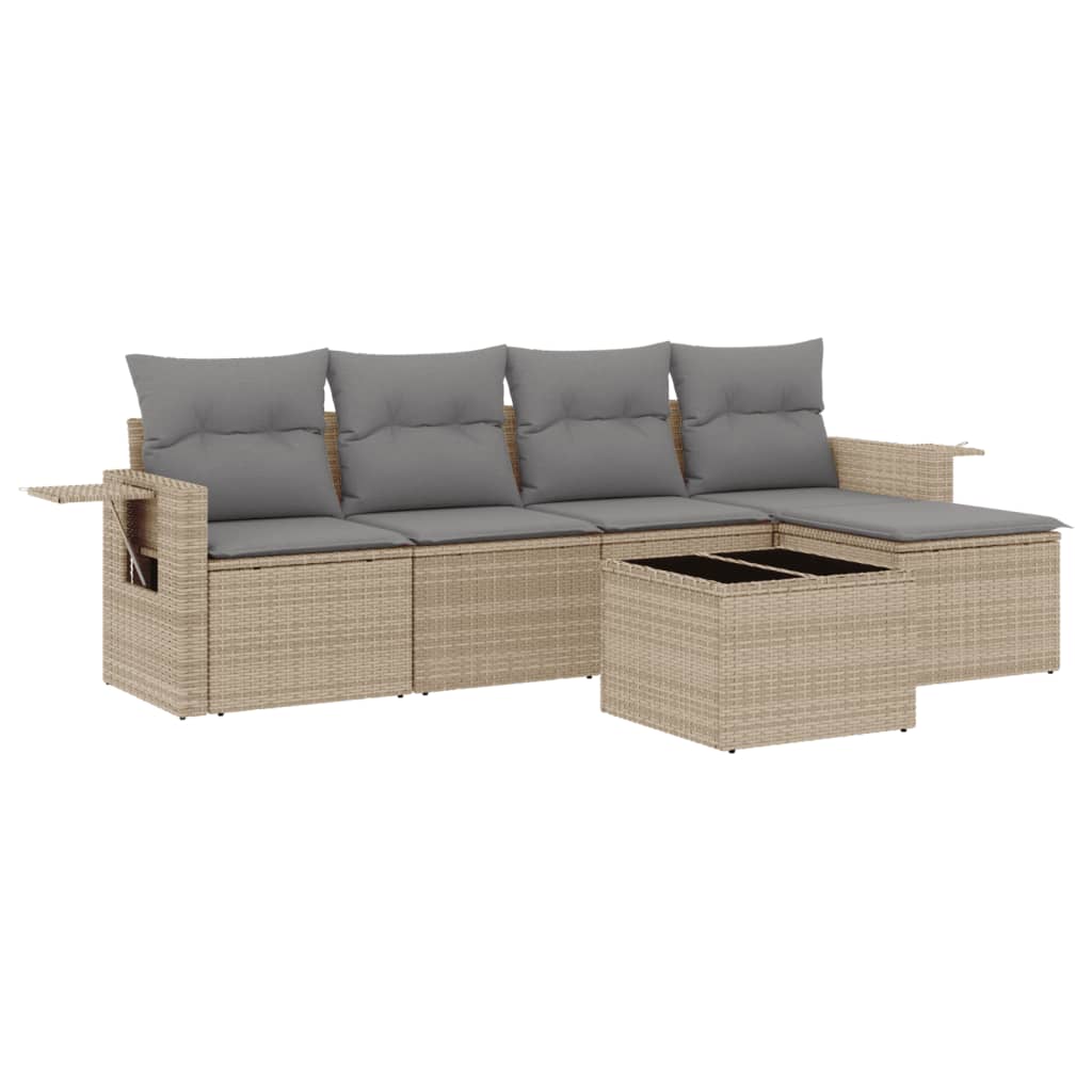 Set Divano da Giardino 6 pz con Cuscini Beige in Polyrattan