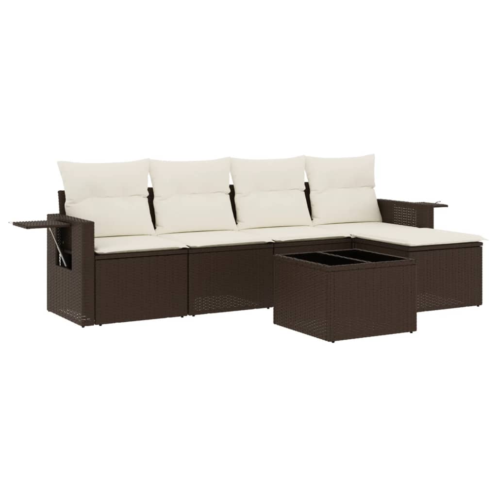 Set Divano da Giardino 6 pz con Cuscini Marrone in Polyrattan