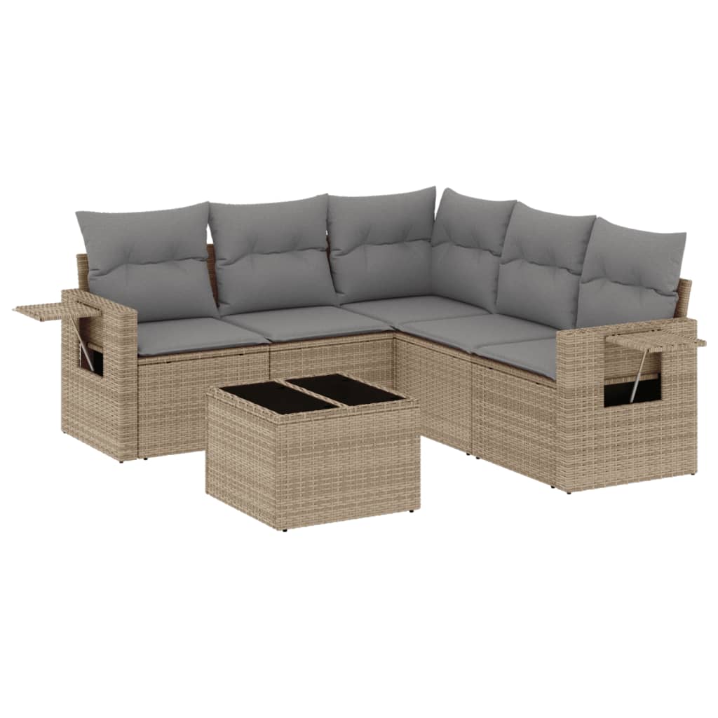 Set Divano da Giardino 6 pz con Cuscini Beige in Polyrattan