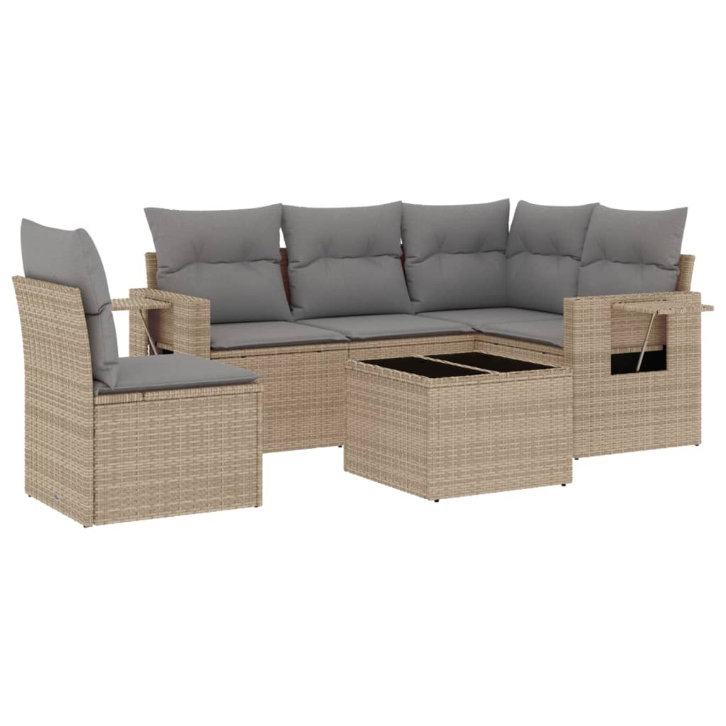 Set Divano da Giardino 6 pz con Cuscini Beige in Polyrattan