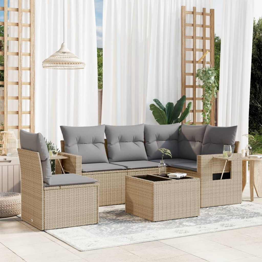 Set Divano da Giardino 6 pz con Cuscini Beige in Polyrattan