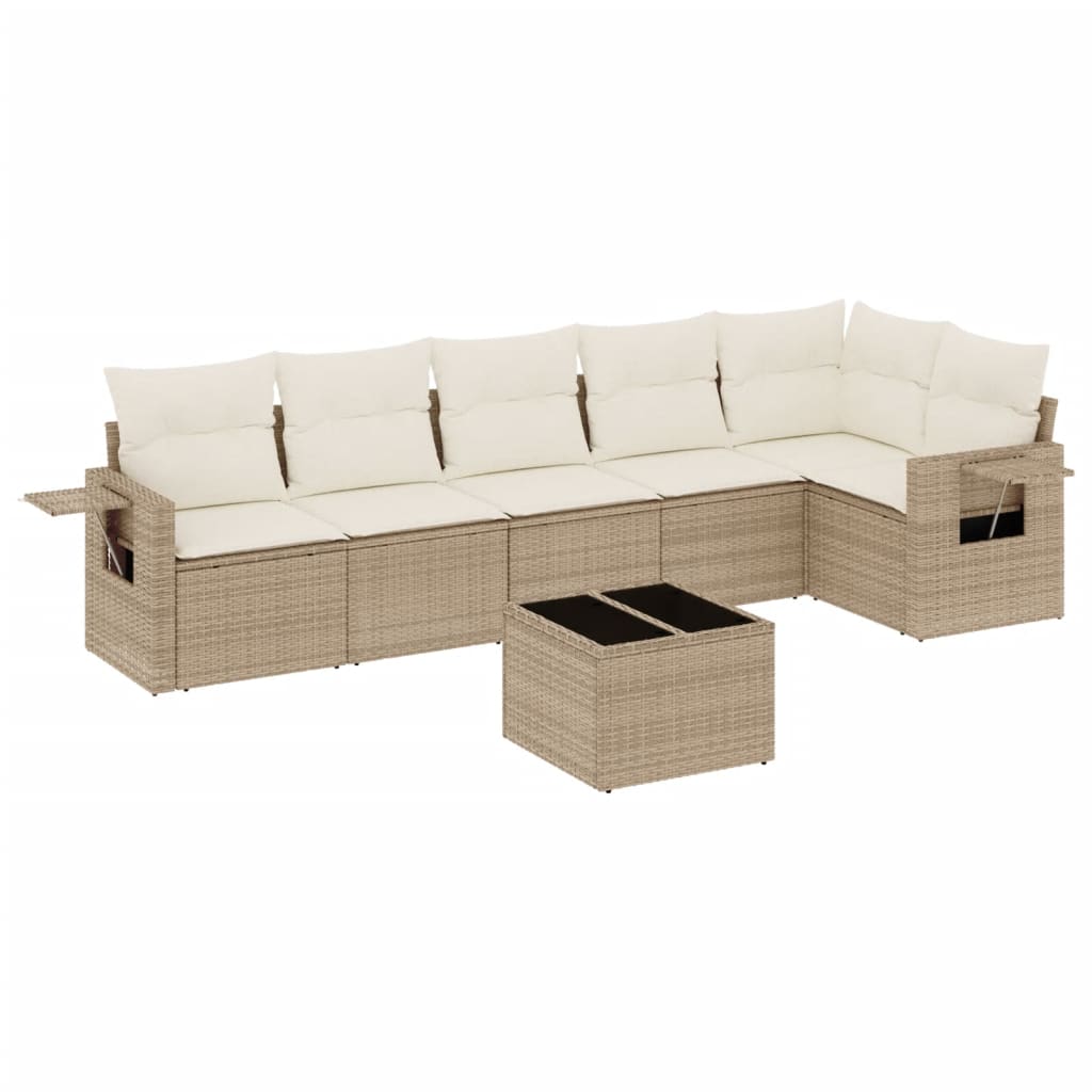 Set Divani da Giardino 7 pz con Cuscini Beige in Polyrattan