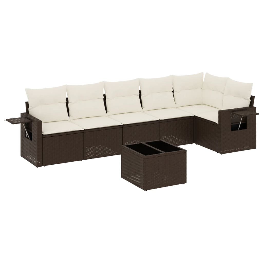 Set Divani da Giardino 7 pz con Cuscini Marrone in Polyrattan