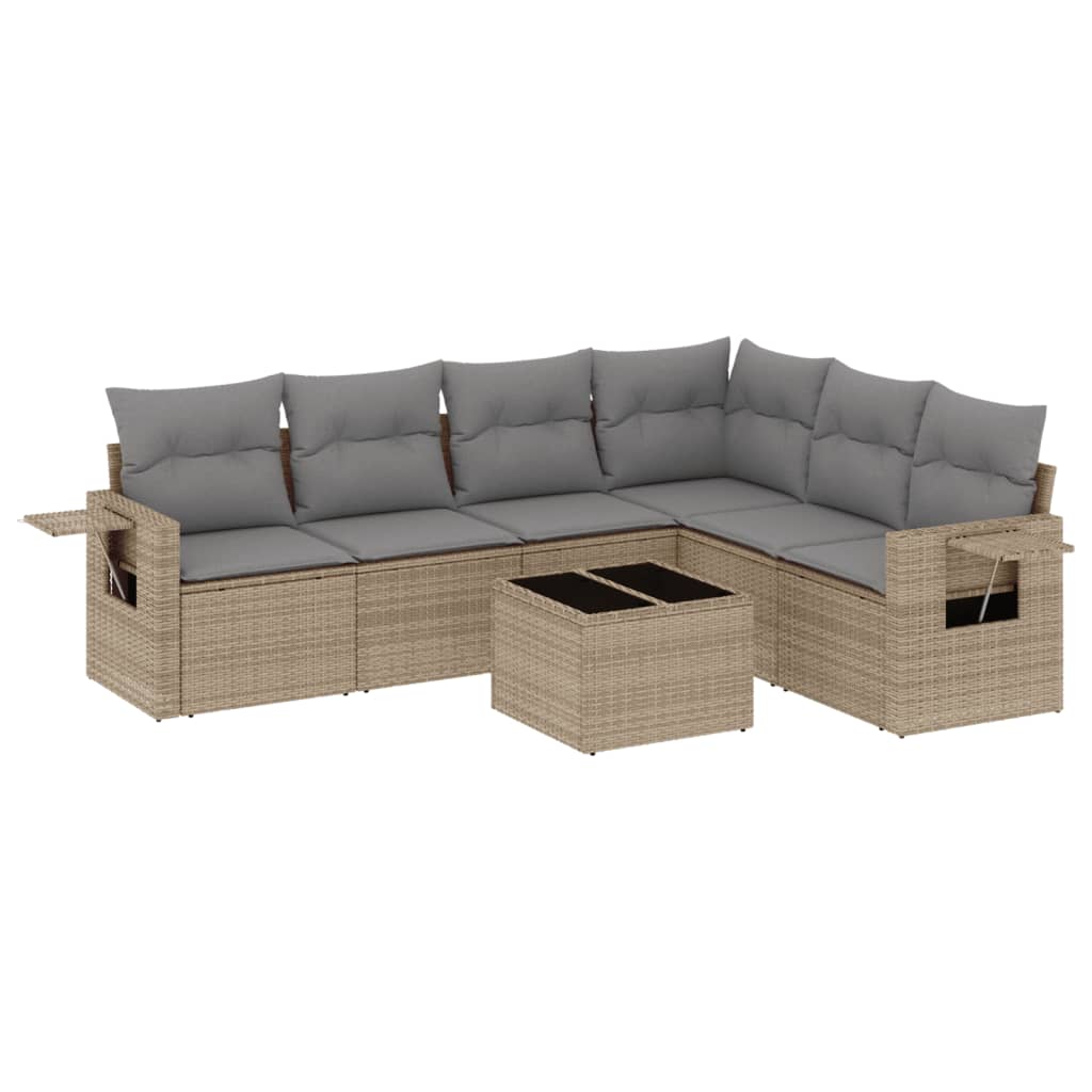 Set Divani da Giardino 7 pz con Cuscini Beige in Polyrattan