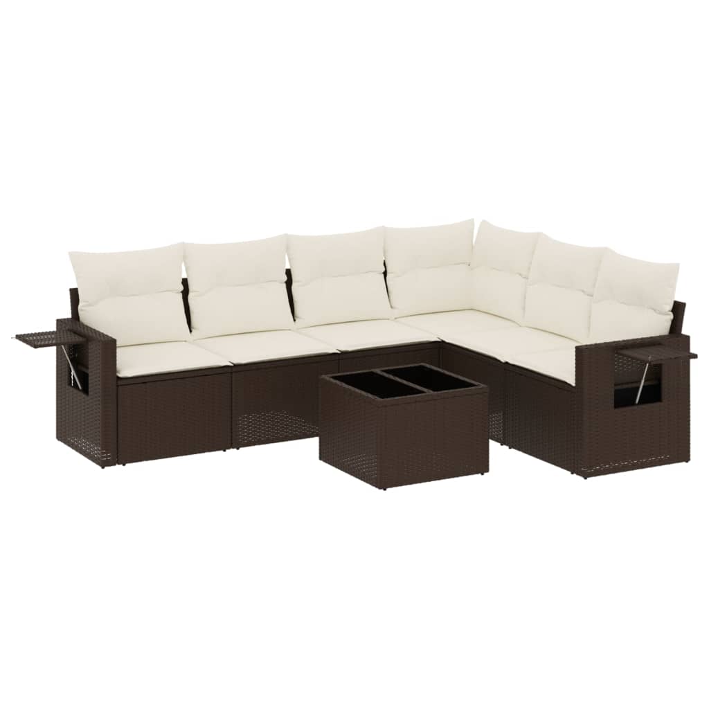 Set Divani da Giardino 7 pz con Cuscini Marrone in Polyrattan