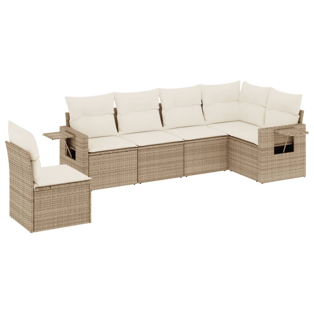 Set Divano da Giardino 6 pz con Cuscini Beige in Polyrattan