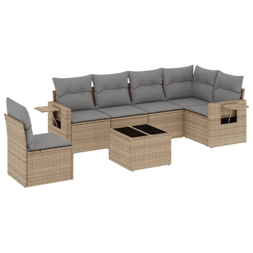 Set Divani da Giardino 7 pz con Cuscini Beige in Polyrattan