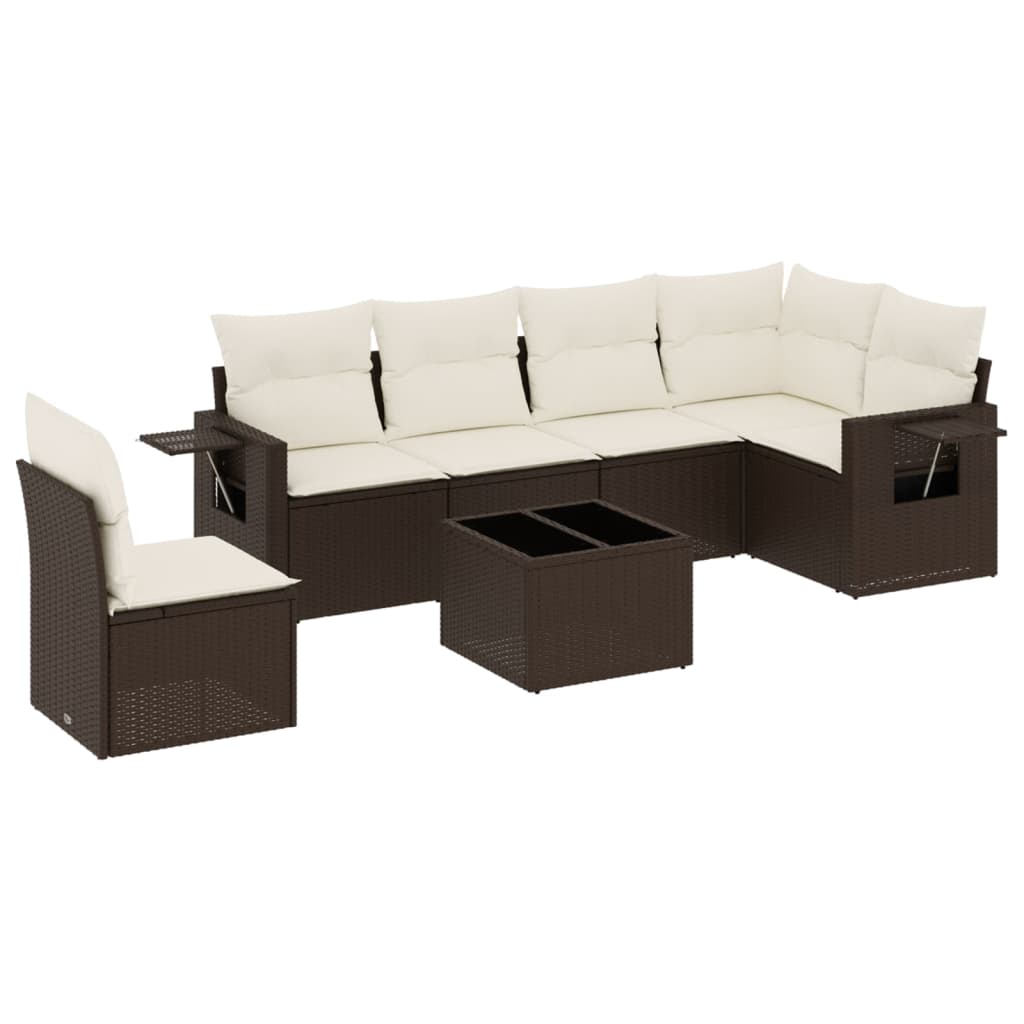 Set Divani da Giardino 7 pz con Cuscini Marrone in Polyrattan