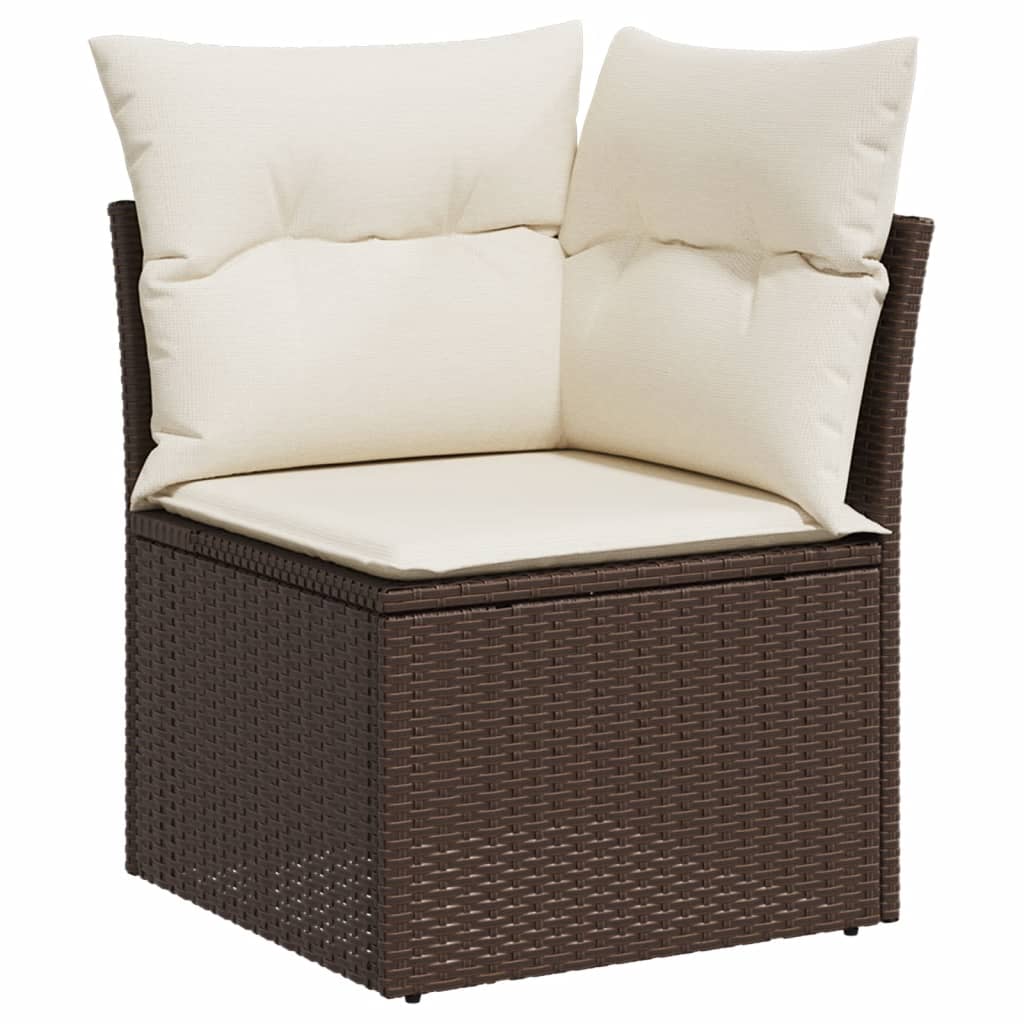 Set Divani da Giardino 9pz con Cuscini Marrone in Polyrattan