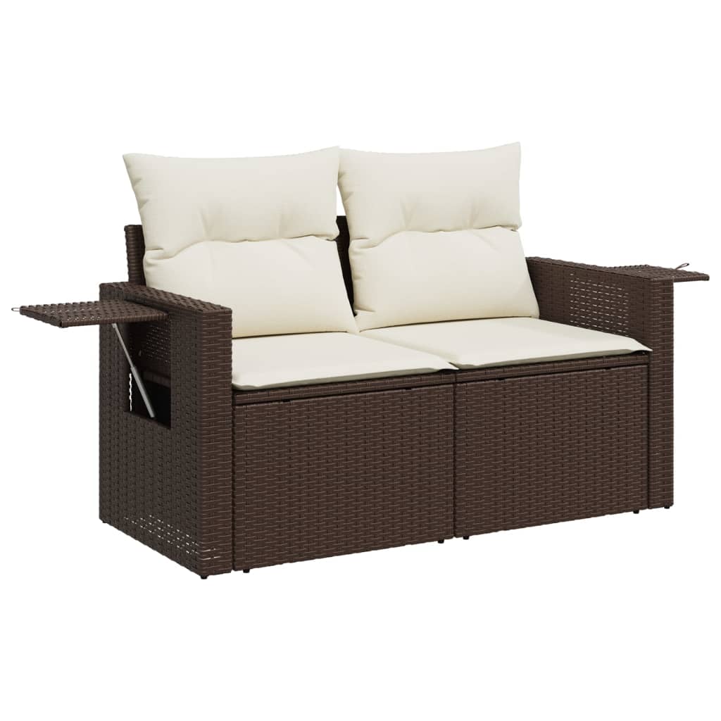 Set Divani da Giardino 9pz con Cuscini Marrone in Polyrattan