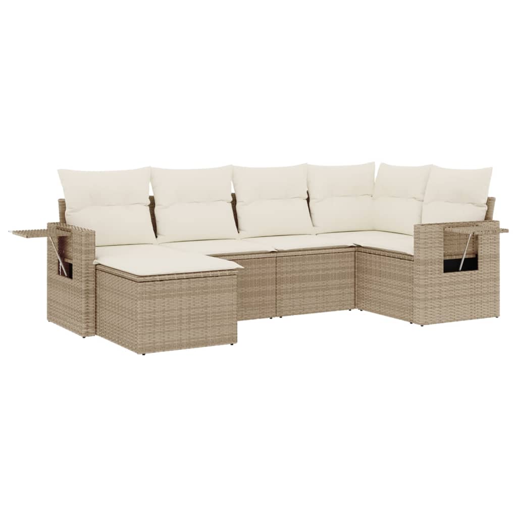 Set Divano da Giardino 6 pz con Cuscini Beige in Polyrattan