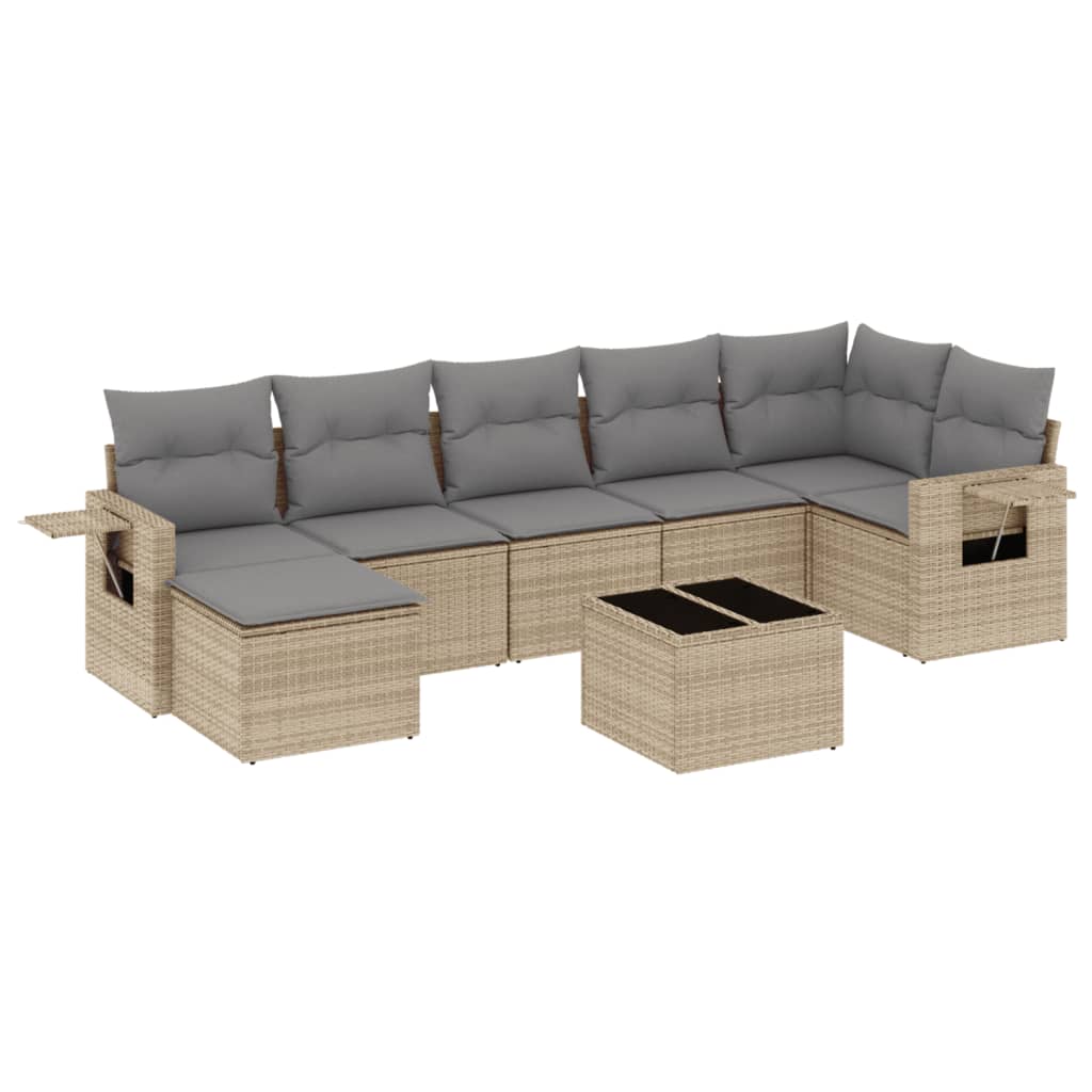 Set Divano da Giardino 8 pz con Cuscini Beige in Polyrattan