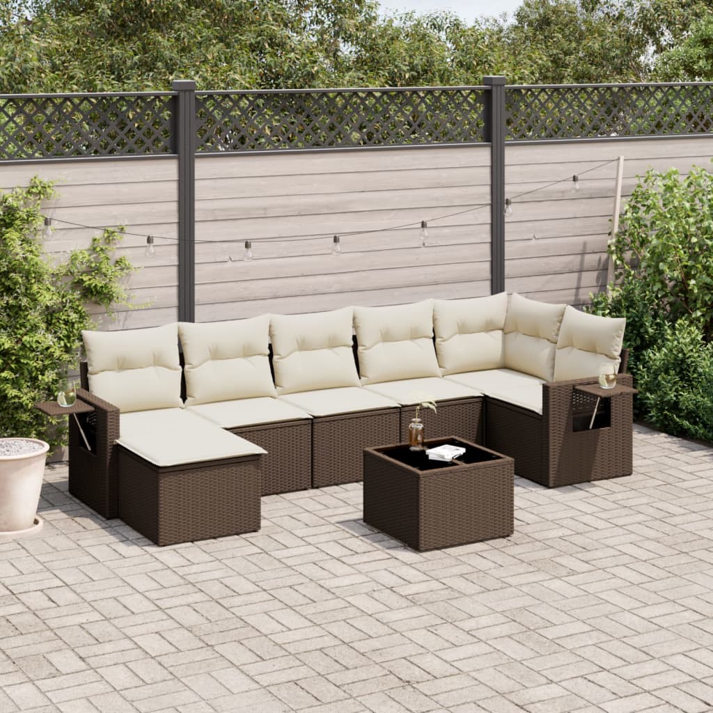 Set Divani da Giardino 8 pz con Cuscini Marrone in Polyrattan