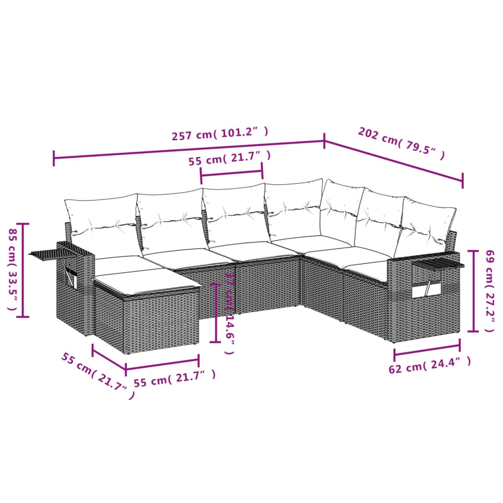 Set Divani da Giardino 7 pz con Cuscini Beige in Polyrattan