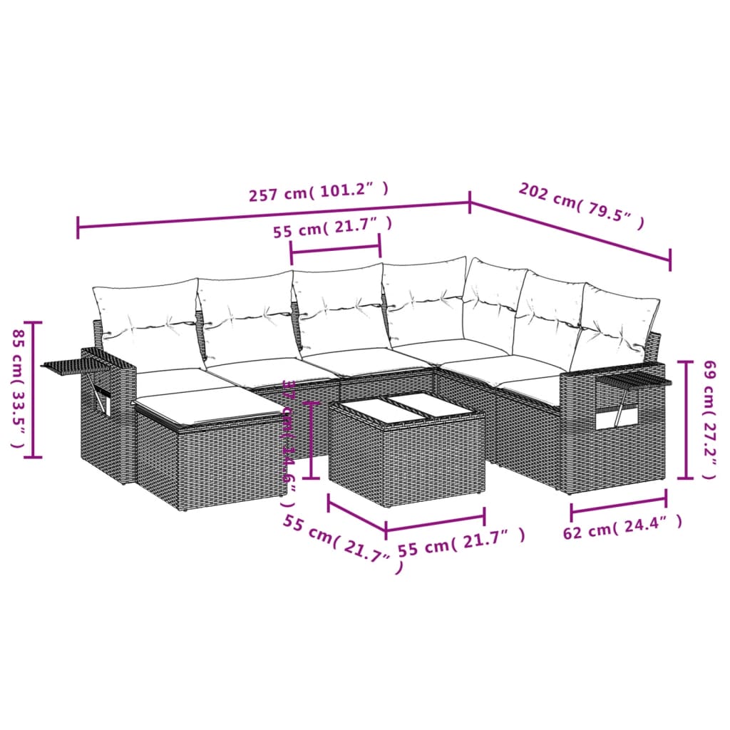 Set Divani da Giardino 8 pz con Cuscini Marrone in Polyrattan