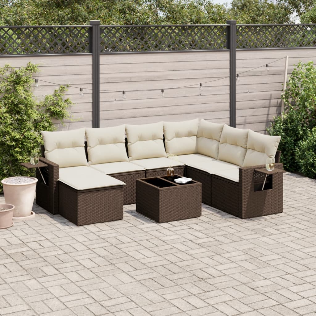 Set Divani da Giardino 8 pz con Cuscini Marrone in Polyrattan