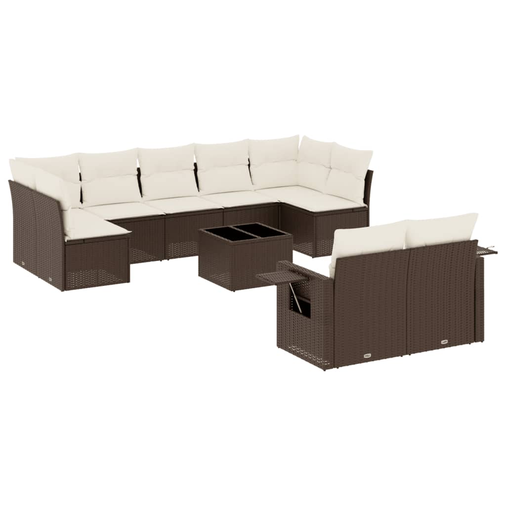 Set Divani da Giardino 10pz con Cuscini in Polyrattan Marrone