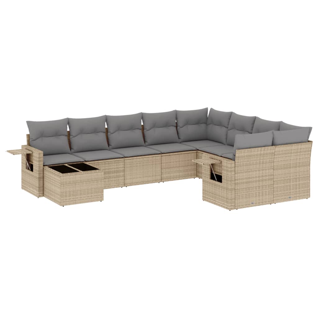 Set Divano da Giardino 10 pz con Cuscini Beige in Polyrattan