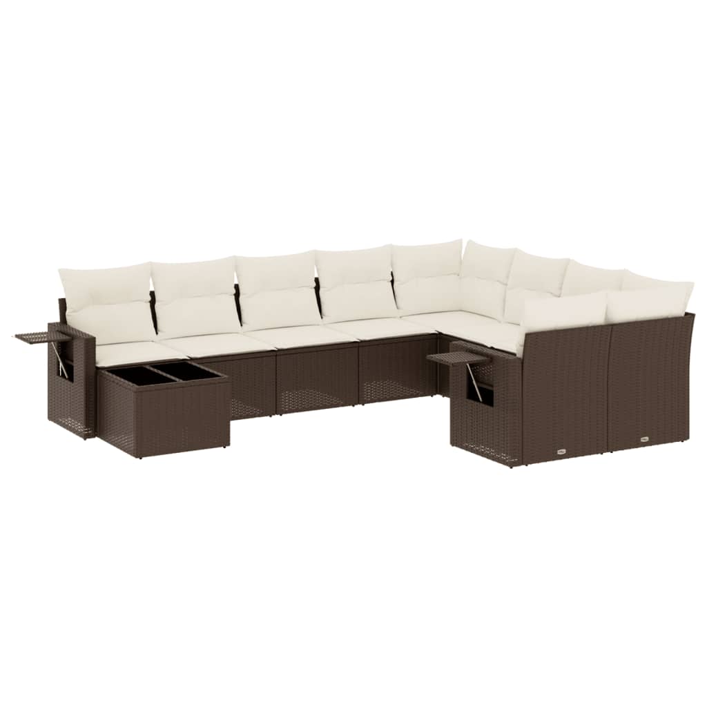 Set Divani da Giardino 10pz con Cuscini in Polyrattan Marrone