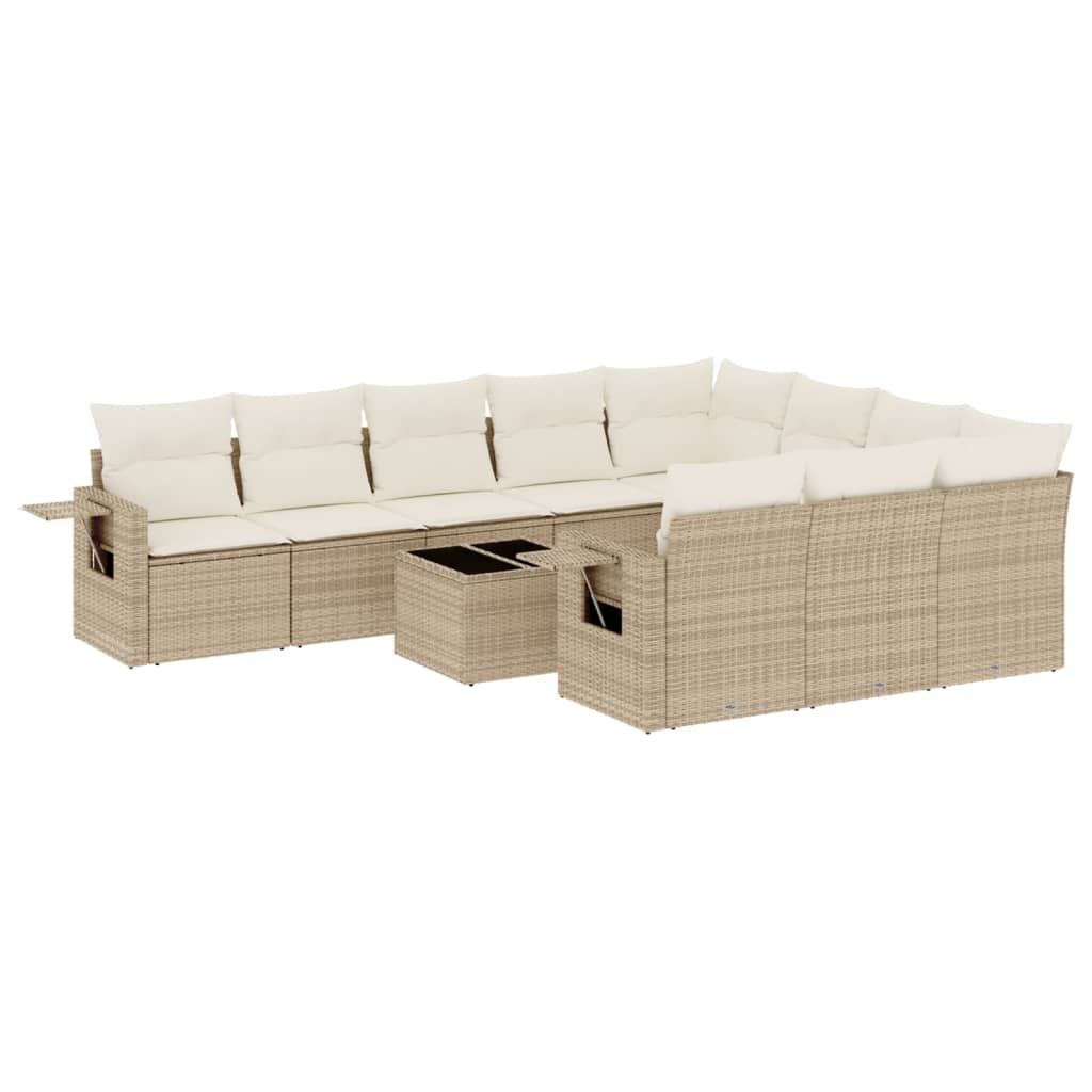 Set Divani da Giardino 11 pz con Cuscini Beige in Polyrattan