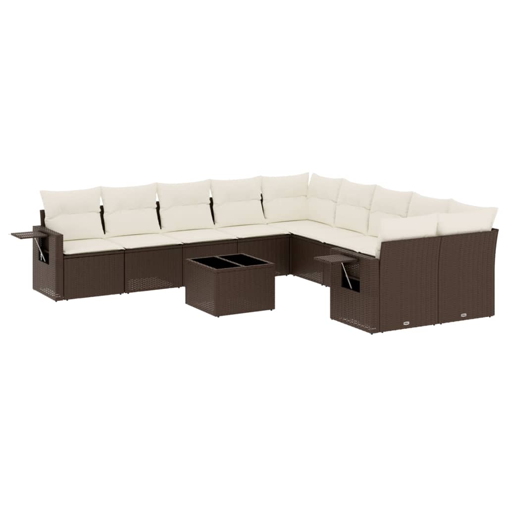 Set Divani da Giardino 11 pz con Cuscini Polyrattan Marrone