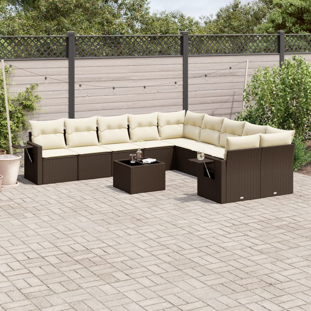 Set Divani da Giardino 11 pz con Cuscini Polyrattan Marrone