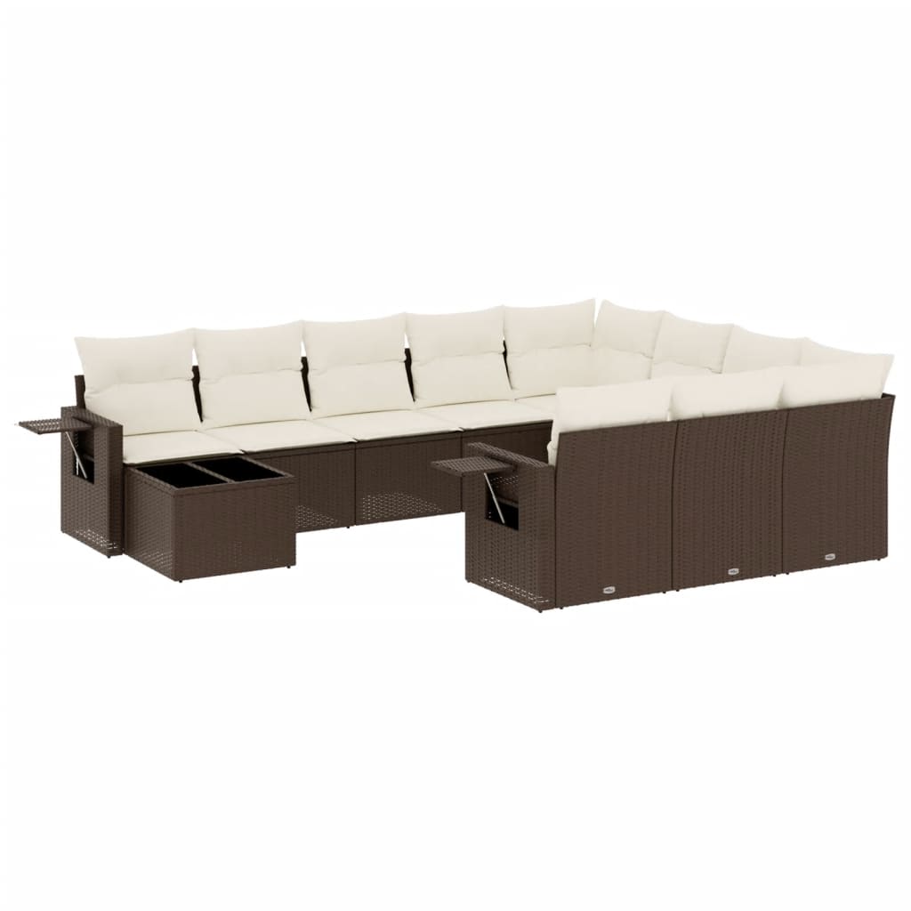 Set Divani da Giardino 11 pz con Cuscini Polyrattan Marrone