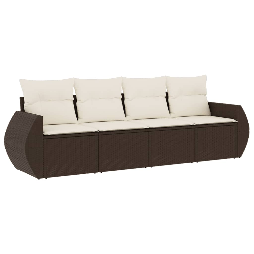 Set Divano da Giardino 4 pz con Cuscini Marrone in Polyrattan