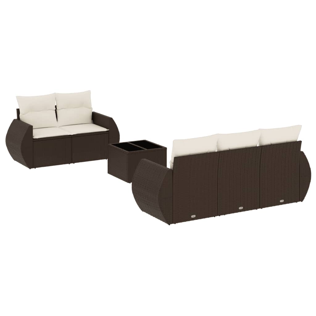 Set Divano da Giardino 6 pz con Cuscini Marrone in Polyrattan